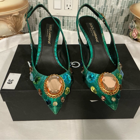 Dolce & Gabbana Emerald Green Embellished Heels - Picture 3 of 8